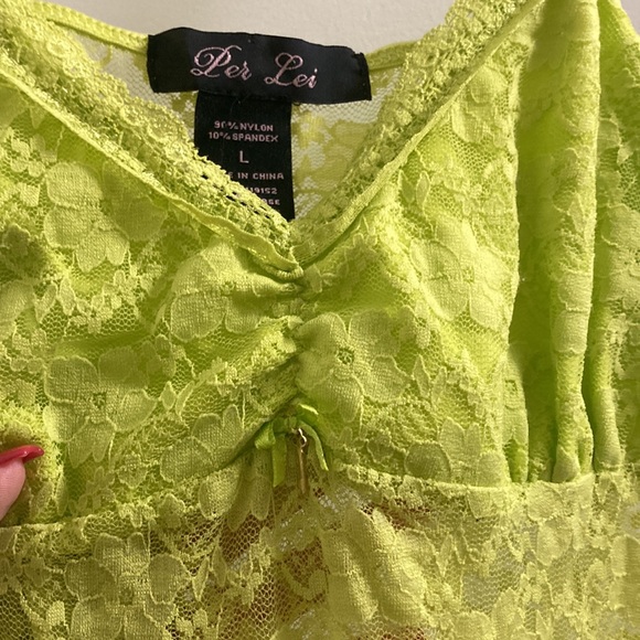 y2k babydoll lime green πΏ babydoll lace slip mini dress night gown with ruffles - Picture 4 of 4